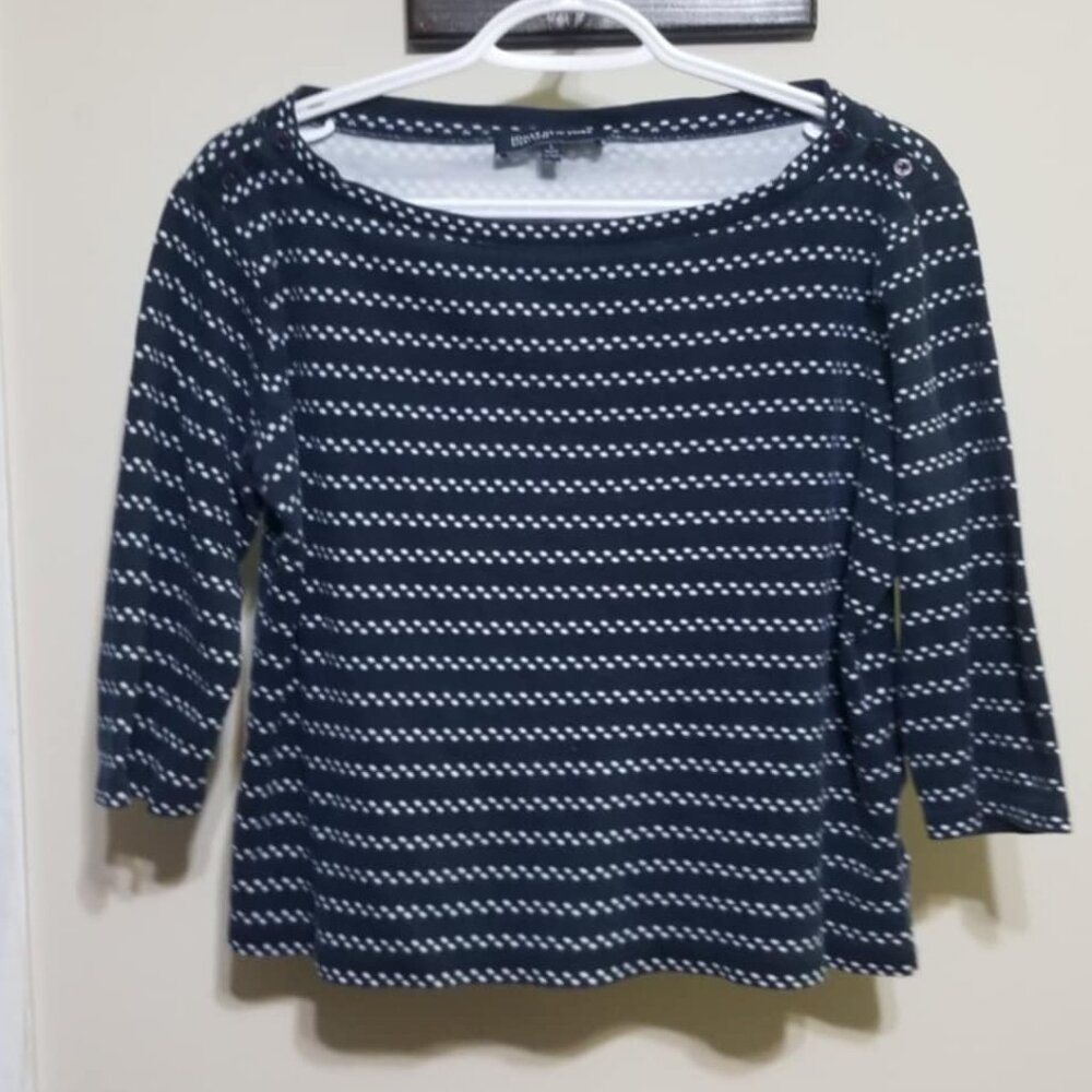 Jones New York Large Navy White Knit Top Business Casual Nautical